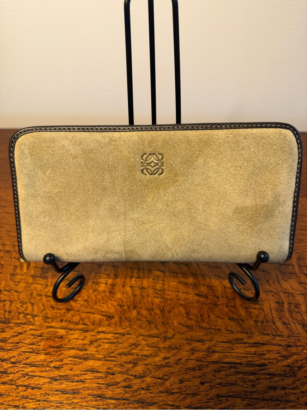 Loewe Vintage Suede Anagram Zip Wallet with COA